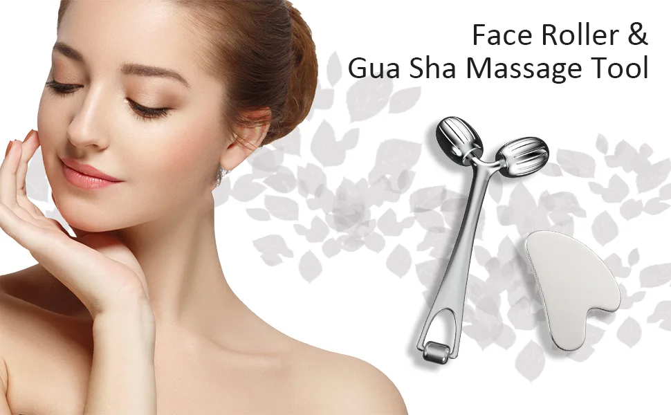 Face Massager, Metal Face Roller Gua Sha Massage Tool for Face Neck Eye Body Skin Care, Facial Roller for Women - face roller