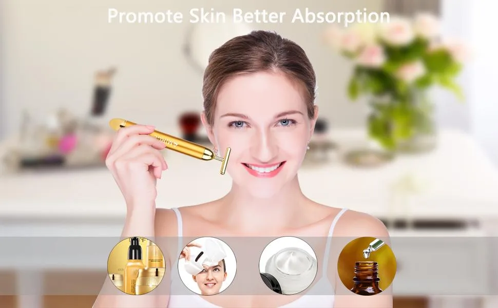 Face Massager Roller Golden 3D Roller Electric Facial Roller and T Shape Facial Roller Massager Kit - electric face massager