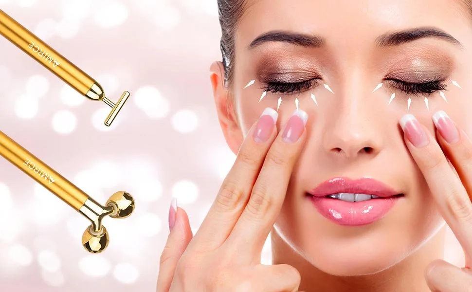 Face Massager Roller Golden 3D Roller Electric Facial Roller and T Shape Facial Roller Massager Kit - face massager