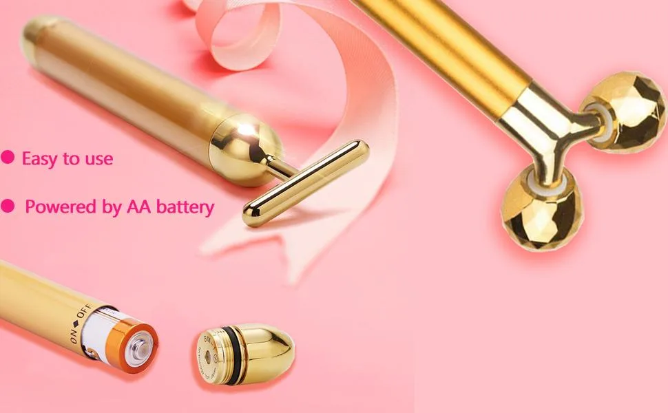 Face Massager Roller Golden 3D Roller Electric Facial Roller and T Shape Facial Roller Massager Kit - face roller