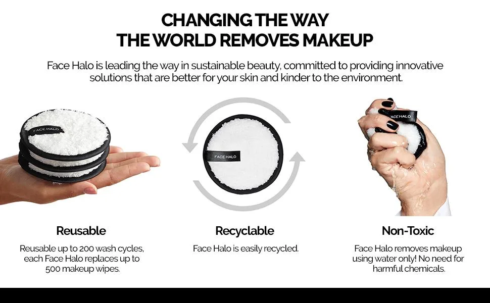 Face Halo | Reusable Makeup Remover Pads, Round Makeup Remover Pads for Heavy Makeup & Masks - Microfiber Makeup Remover Wipes for Mascara, Eye Shadow, Foundation (PRO) - Changing