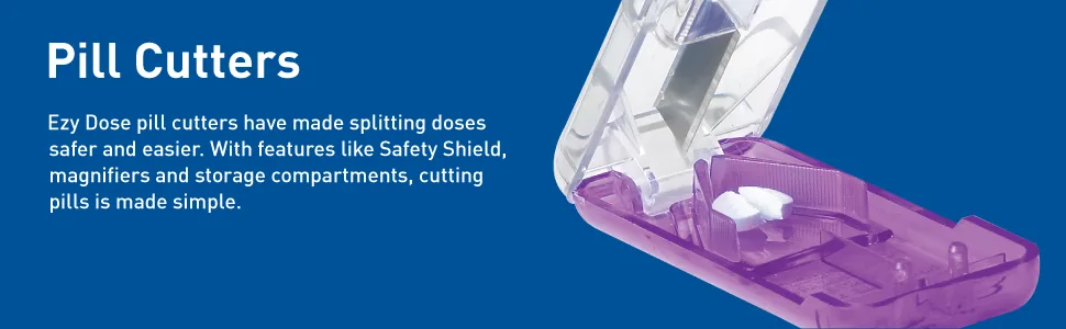 Ezy Dose Pill Cutter with Safety Shield, Safely Cut Pills and Vitamins, Pill Splitter, Colors may vary - ezy dose pill cutters description
