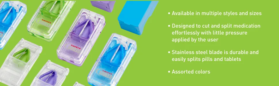 Ezy Dose Pill Cutter with Safety Shield, Safely Cut Pills and Vitamins, Pill Splitter, Colors may vary - ezy dose pill cutters product benefits