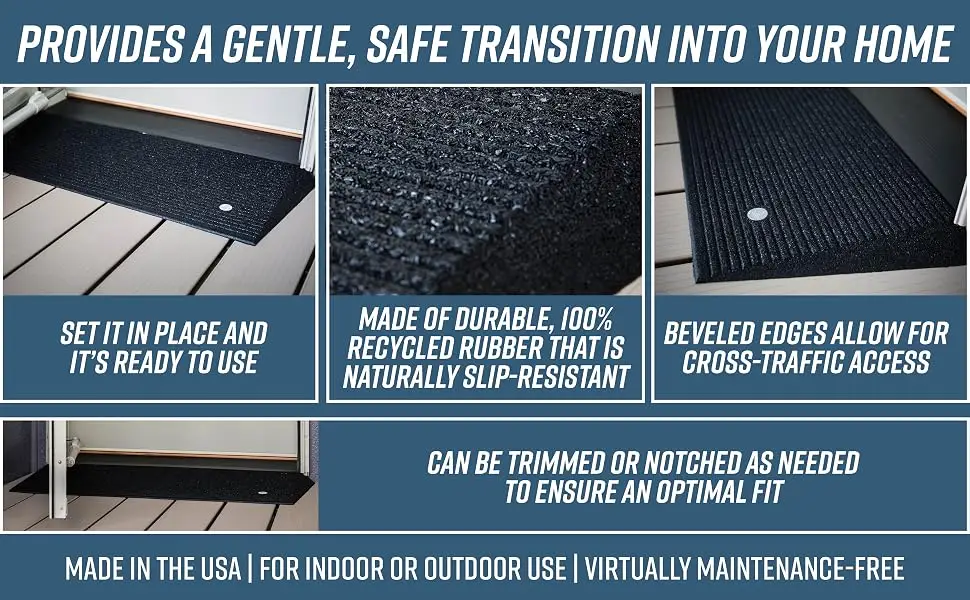 EZ-ACCESS Transitions Rubber Angled Entry Mat, Black, 1.5 Inch Rise Black Standard 1.5 Inch Rise - Provides a gentle, safe transition into your home