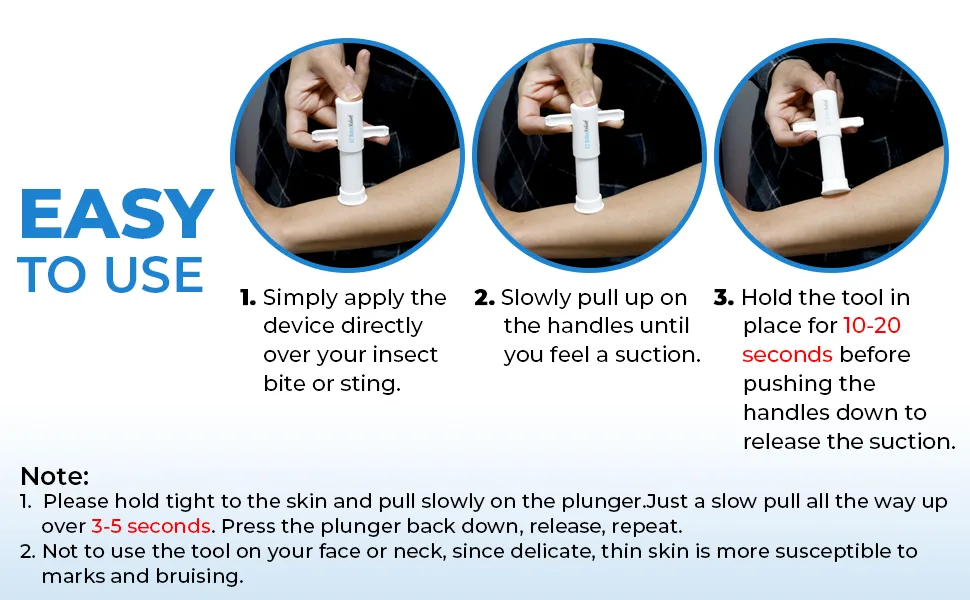 EZ Bites Relief Venom Extractor, Bee Sting Tools-Bite Relief, Venom Extractor Suction Pump, Bite and Sting First Aid for Hiking, Backpacking and Camping (White) 3 Packs- White - bug bites thing