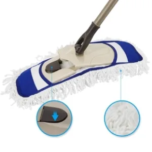 Eyliden Dust Mop with 2 Reusable Washable Pads - One Touch Replacement, Height Adjustable Handle, Wet & Dry Mops for Floor Cleaning, Hardwood, Laminate, Tile Flooring Push Dust Broom (Blue) - mops