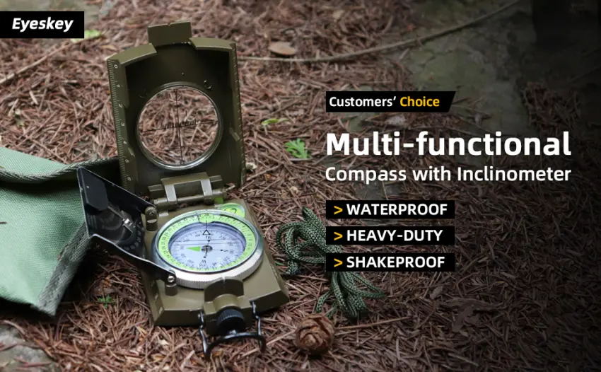 Eyeskey Multifunctional Military Sighting Navigation Compass with Inclinometer | Impact Resistant & Waterproof Compass for Hiking, Camping EK-76-Green - compass for hiking