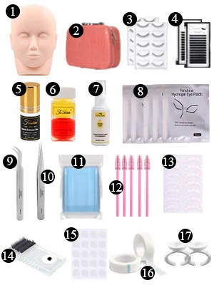 Eyelash Extension Kits, 17Pcs Professional Eyelash Grafting Training Tools Lashes Extension Practice Exercise Set with Mannequin Head Makeup Bag Glue Tweezers for Practice Eye Lashes Graft (17PCS) 254 Piece Set - product information 22