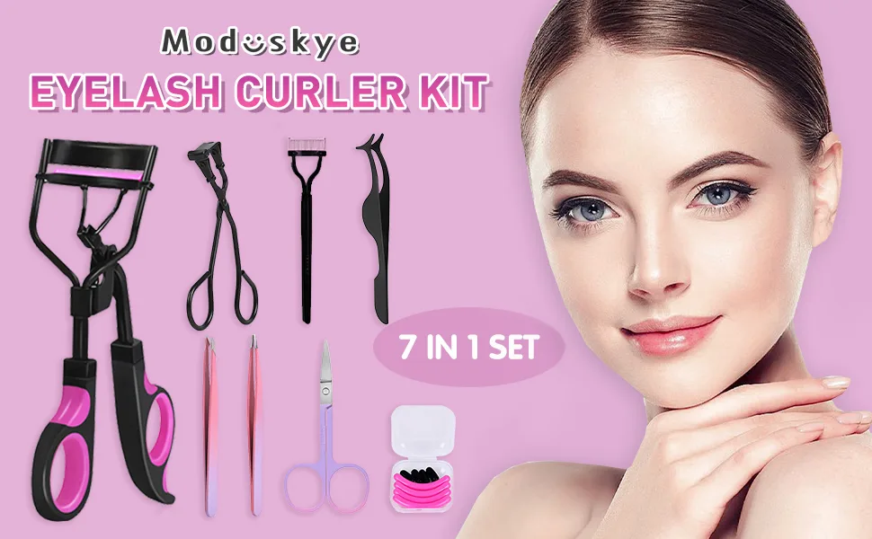 Eyelash Curler Set, Moduskye 7 in 1 Eyelashes Curler with 4 Extra Replacement Refill Pads, Partial Lash Curler Eyes Makeup Tools Long-Lasting Natural Lashes - eyelash curler eyelash curler for women eyelash curlers kit