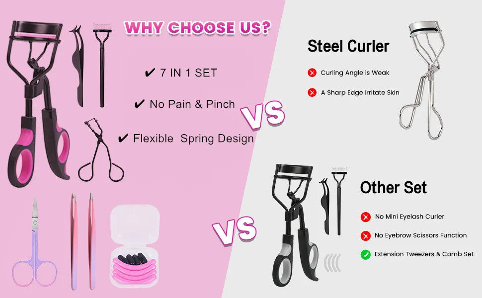 Eyelash Curler Set, Moduskye 7 in 1 Eyelashes Curler with 4 Extra Replacement Refill Pads, Partial Lash Curler Eyes Makeup Tools Long-Lasting Natural Lashes - eyelash curler eyelash curler for women eyelash curlers kit