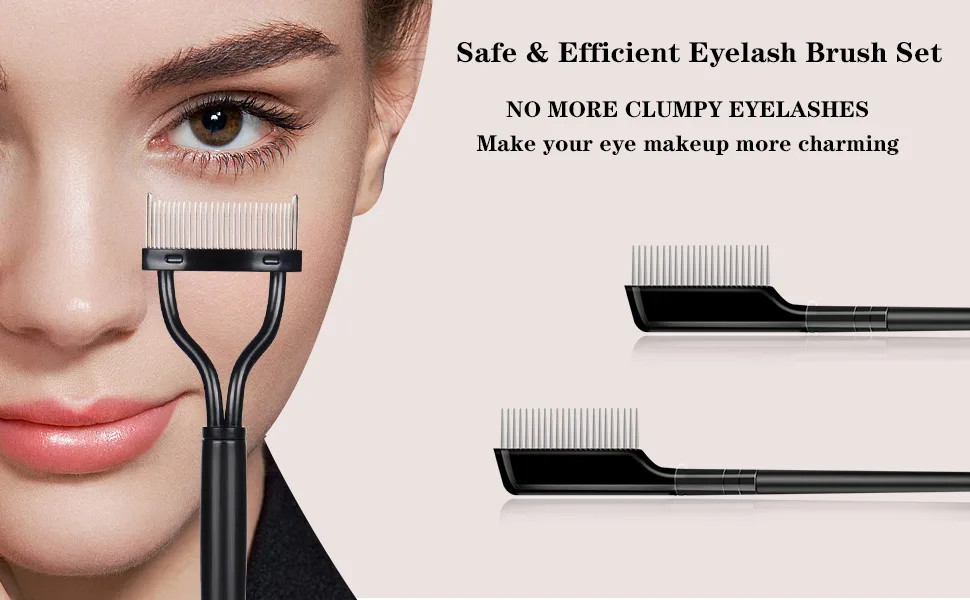 Eyelash Comb Lash Brush Separator - 2Pcs Eyelashes Separator Curler Makeup Mascara Applicator, Eyelash Grooming Brushes Metal Teeth, Eye Makeup Brush Tools with Comb Cover Black*2 - eyelash brush