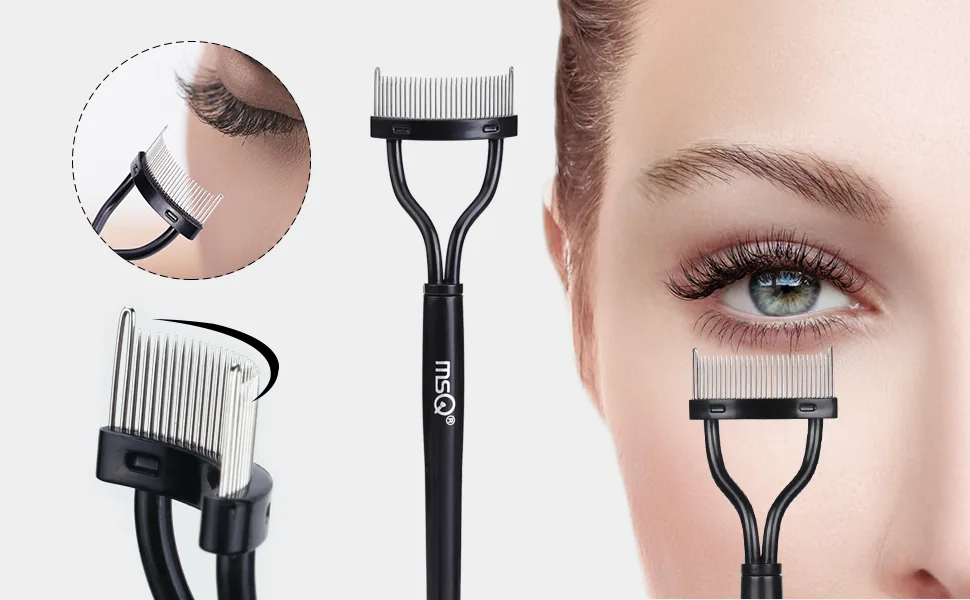 Eyelash Comb Eyebrow Brush MSQ Eyelash Separator Mascara Applicator Eyelash Definer With Comb Cover Arc Designed Cosmetic Brushes Tool Black (1PCS) Black 1PCS - product information 11
