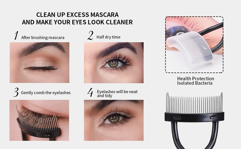 Eyelash Comb Eyebrow Brush MSQ Eyelash Separator Mascara Applicator Eyelash Definer With Comb Cover Arc Designed Cosmetic Brushes Tool Black (1PCS) Black 1PCS - product information 12
