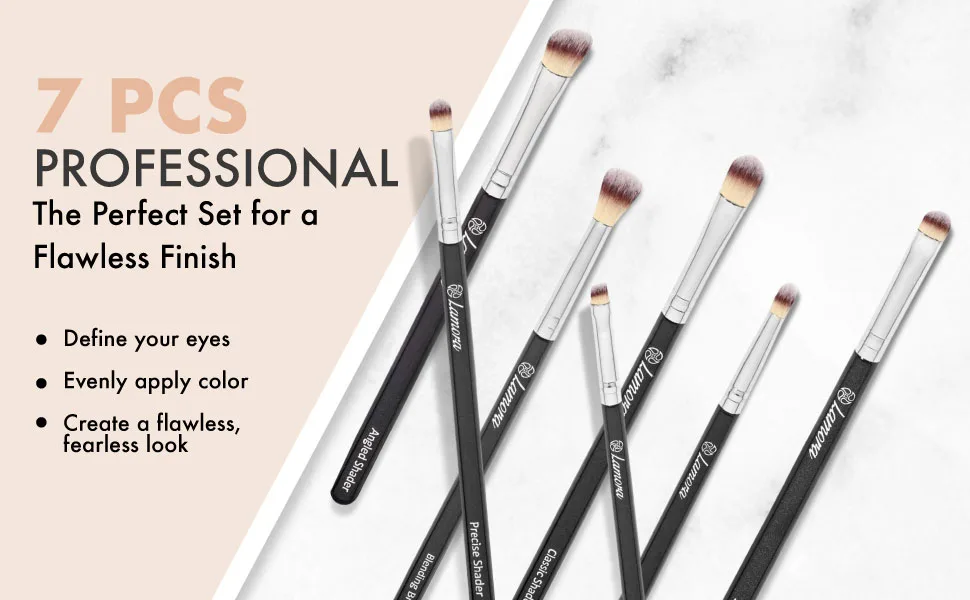 Eye Makeup Brushes Eyeshadow Brush Set - 7pcs Soft Synthetic Eyeshadow Blending Brush Kit - For Blending Eyeshadow, Eyeliner, Crease, Eyebrow - Long Lasting, Apply Better, Flawless Look Makeup Black/Silver - eyeshadow brush vegan