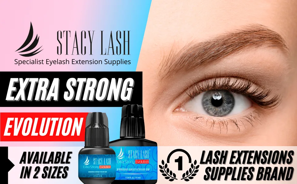 Extra Strong Evolution Eyelash Extension Glue Stacy Lash (0.17fl.oz / 5ml) / 1-2 Sec Drying time/Retention  8 Weeks/Maximum Bonding/Professional Use Only Black Adhesive/Semi-Permanent Extensions 0.17 Fl Oz (Pack of 1) - sky latex russian volume mink kit infinit waterproof powerful primer pads long fume formaldehyde