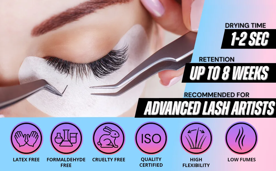 Extra Strong Evolution Eyelash Extension Glue Stacy Lash (0.17fl.oz / 5ml) / 1-2 Sec Drying time/Retention  8 Weeks/Maximum Bonding/Professional Use Only Black Adhesive/Semi-Permanent Extensions 0.17 Fl Oz (Pack of 1) - sky latex russian volume mink kit infinit waterproof powerful primer pads long fume formaldehyde