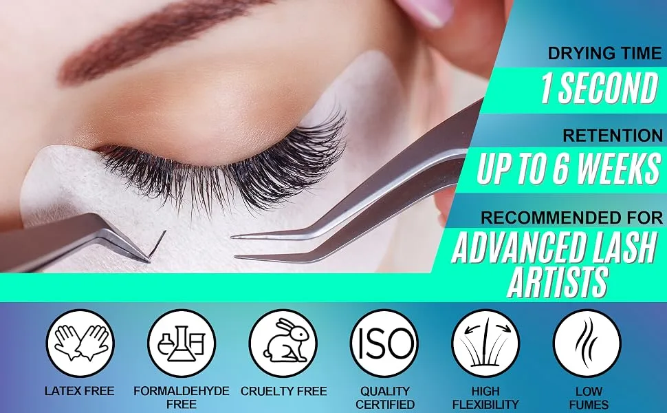 Extra Strong Evolution Advanced Eyelash Extension Glue - Stacy Lash (0.17 fl.oz/ 5ml)/ 1 Sec Drying time/ 6 Weeks Retention/Maximum Bonding Power/Very Low Fumes/Professional Use Only Black Adhesive - product information 3
