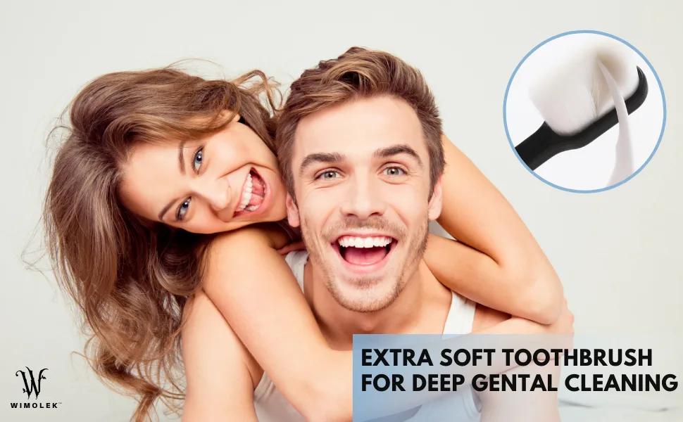 Extra Soft Toothbrush for Sensitive Gums and Teeth. Micro Nano Toothbrushes with 20,000 Ultra Soft Bamboo Charcoal Bristles. Excellent Cleaning Effect (2 Pack) (Black Wave Bristle) - Wimolek Toothbrushes