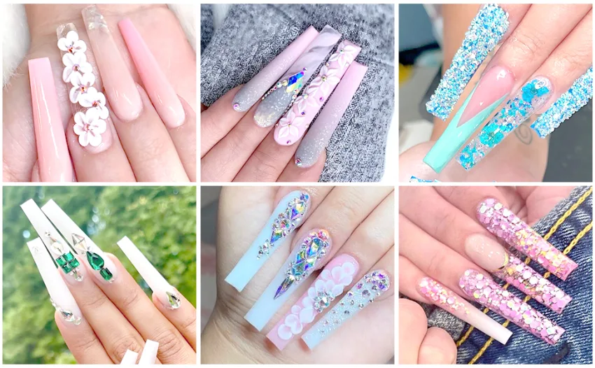 Extra Long Coffin Nail Tips, Clear Acrylic Nail Tips 550 Pcs Half Cover Artificial False Nails for Salons and DIY Nail Art with Box (9 Sizes) XL half cover - coffin nail tips for acrylic nails