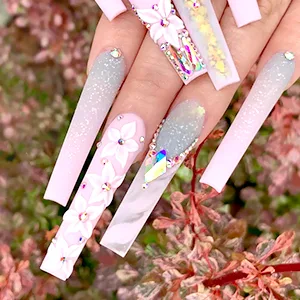 Extra Long Coffin Nail Tips, Clear Acrylic Nail Tips 550 Pcs Half Cover Artificial False Nails for Salons and DIY Nail Art with Box (9 Sizes) XL half cover - tips for acrylic nails set
