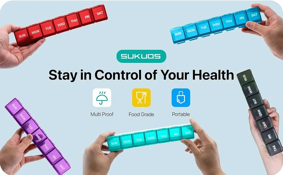 Extra Large Pill Organizer, Sukuos Weekly Pill Box, Pill Case, Medicine Organizer for Vitamins, Fish Oils or Supplements Black - product information 10