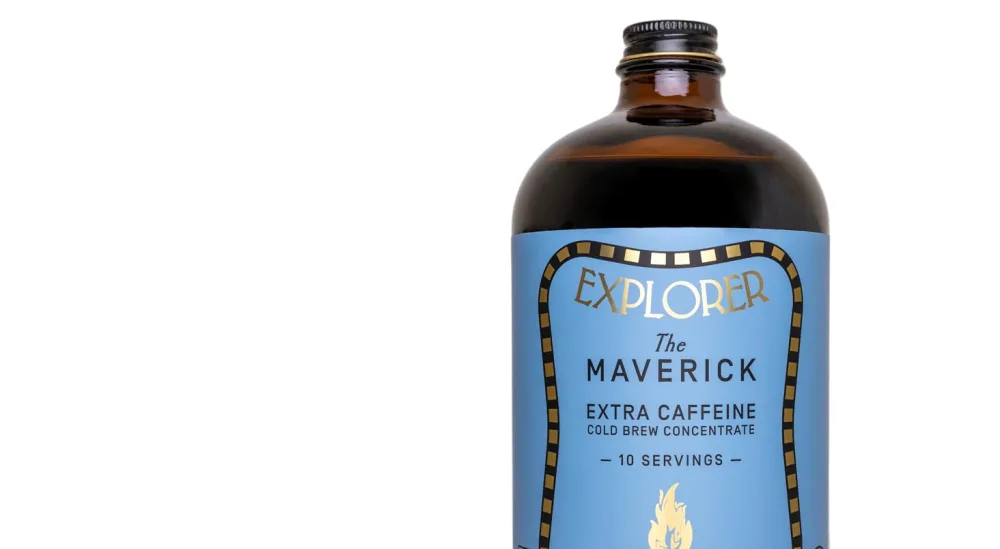 Explorer Cold Brew | 4 Caffeine Levels | Super Concentrate | Makes 20-30 Coffees | 32oz (Decaf (0-2mg/oz)) No Caf (0-2mg/oz) - explorer the maverick cold brew concentrate