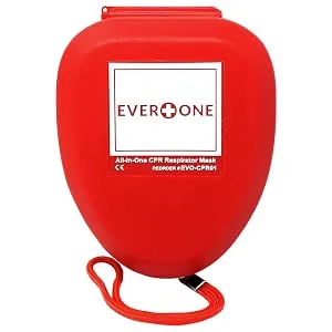 EverOne CPR Rescue Mask, Adult/Child Pocket Resuscitator, Hard Case with Wrist Strap + Gloves & Wipes - front view