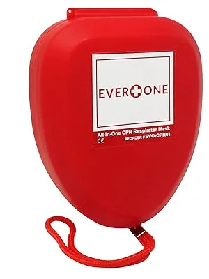 EverOne CPR Rescue Mask, Adult/Child Pocket Resuscitator, Hard Case with Wrist Strap + Gloves & Wipes - side angle