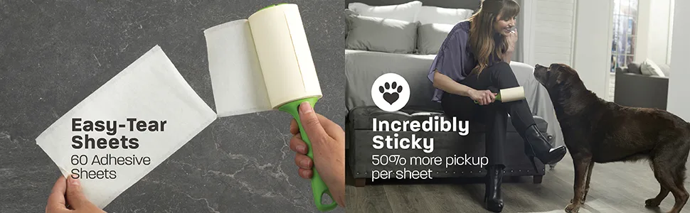 Evercare Pet Hair Extra Sticky Lint Roller with 2 Refills 180 Total Sheets - Easy tear