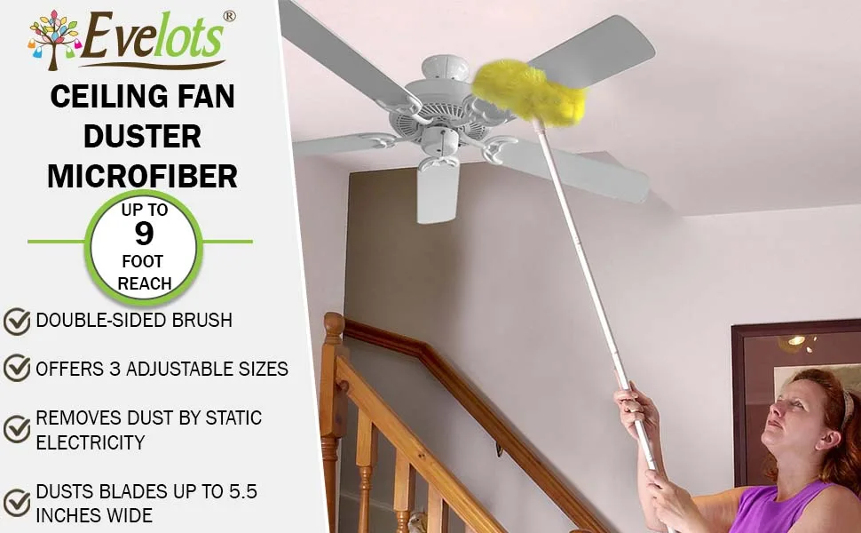 Evelots Ceiling Fan Duster-Both Sides-Static Microfiber Brush-Up To 9 Feet Reach - product information 7