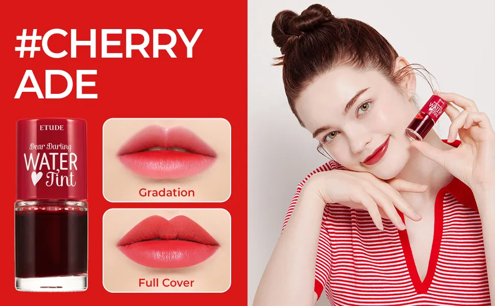 ETUDE Dear Darling Water Tint Cherry Ade (21AD) | Bright Vivid Color Lip Tint with Moisturizing Pomegranate & Grapefruit Extract to Hydrate your Lips - Dear Darling Water Tint