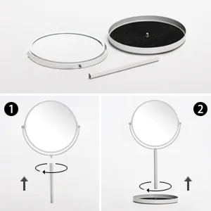Ettori Makeup Mirror Dual Sided Vanity Mirror, 1X and 5X Magnification, 360 Swivel Round Mirror, No Light, White - makeup mirror