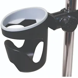 Essential Medical Supply Universal Cup Holder with Attachment and Rubber Grip for Bottles, Canes and Cups, Black, No Flavor - Cup Holder