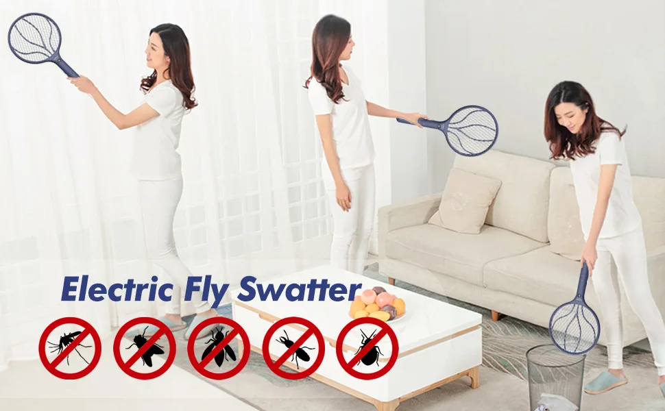 Endbug Rechargeable Fly Swatter Racket Handheld Bug Zapper with LED Light, USB Charging Electric Mosquito, Fly Insect Killer Indoor Outdoor (Navy Blue) 1 Blue - electric gnat zapper