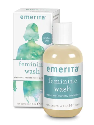 Emerita Feminine Cleansing & Moisturizing Wash | Gently Cleanses & Deodorizes | Formulated to Help Support Healthy Vaginal pH | Aloe, Chamomile | 4 oz - Emerita
