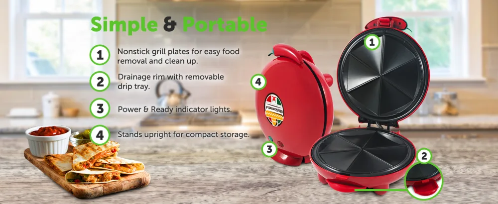 Elite Gourmet EQD413# Non-Stick Electric, Mexican Taco Tuesday Quesadilla Maker, Easy-Slice 6-Wedge, Grilled Cheese, 8 Inch, Red 8" - product information 2
