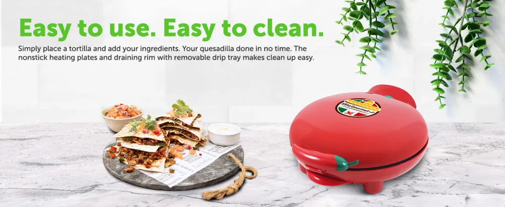 Elite Gourmet EQD413# Non-Stick Electric, Mexican Taco Tuesday Quesadilla Maker, Easy-Slice 6-Wedge, Grilled Cheese, 8 Inch, Red 8" - product information 3