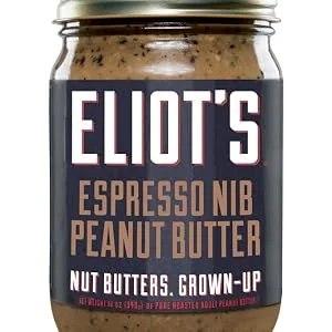 Eliot's Nut Butters Natural No Sugar Added Crunchy Peanut Butter, Low Carb, Keto Friendly, Espresso Nib, 12 Ounce - espresso nib