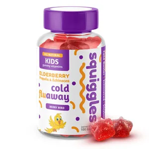 Elderberry Gummies, Bee Propolis, and Echinacea | Kids Cold Fighting Gummies by SQUIGGLES, 100 Count - elderberry gummies, kid echinacea gummy, kids cold, cold bee gone, elderberry gummies for kids