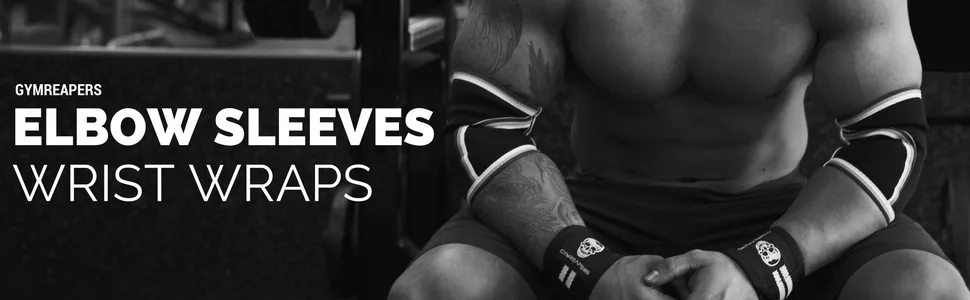 Elbow Sleeves (1 Pair) W/ Wrist Wraps - Elbow Brace For Support & Compression for Powerlifting, Weightlifting, Bench & Tendonitis - 5mm Neoprene - For Men & Women Black/White Medium - product information 2
