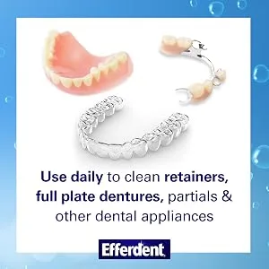 Efferdent Retainer Cleaner & Denture Cleanser Tablets, Overnight Whitening, 90 Tablets 90 Count (Pack of 1) Denture Cleanser Tablets - Use daily to clean retainers, full plate dentures, partials & other dental appliances