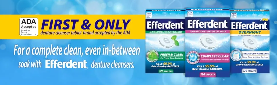 Efferdent Plus Mint Anti-Bacterial Denture Cleanser | 90 Tablets - First & Only denture cleanser tablet brand accepted by the American Dental Association