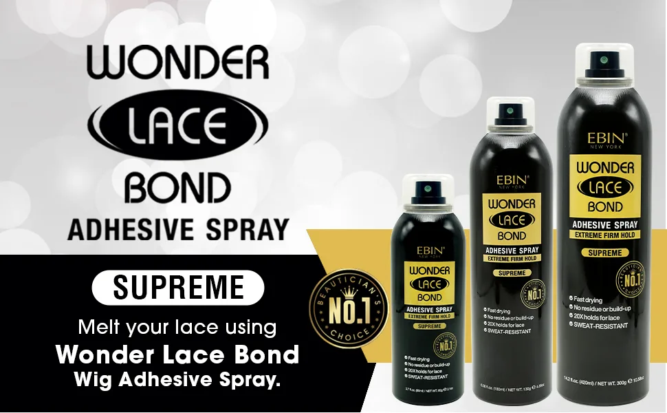 EBIN NEW YORK Wonder Lace Bond Adhesive Spray (2.7 fl. oz./ 80ml, Supreme Hold) 2.7 fl. oz./ 80ml Supreme Hold - Active Use, Fast Drying, No Residue or Build up, Powerful Hold
