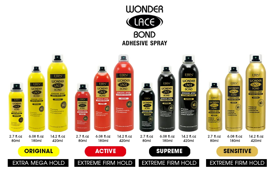 EBIN NEW YORK Wonder Lace Bond Adhesive Spray (2.7 fl. oz./ 80ml, Supreme Hold) 2.7 fl. oz./ 80ml Supreme Hold - Active Use, Fast Drying, No Residue or Build up, Powerful Hold