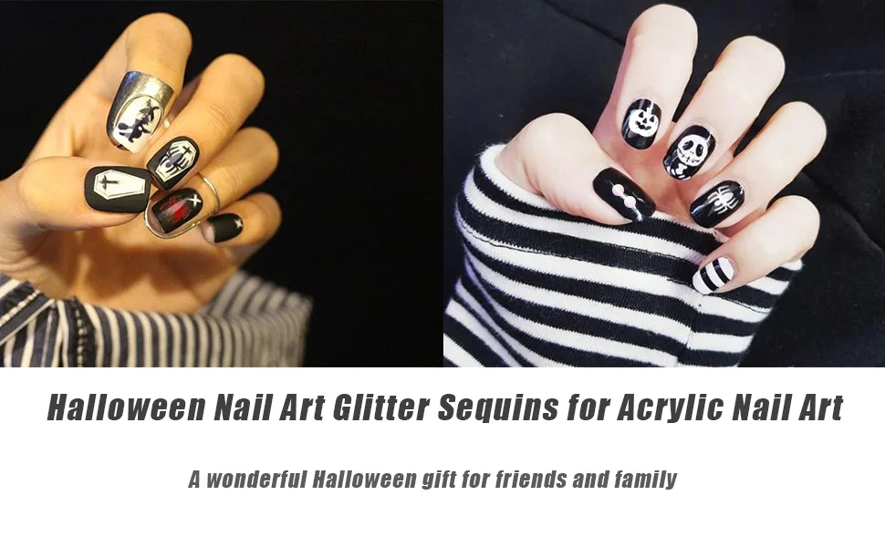 EBANKU 2 Boxes Halloween Nail Art Glitter Sequins, Pumpkin Witch Spider Bat Holographic Confetti Glitter for Acrylic Nails Design Halloween Party Decor - product information 4