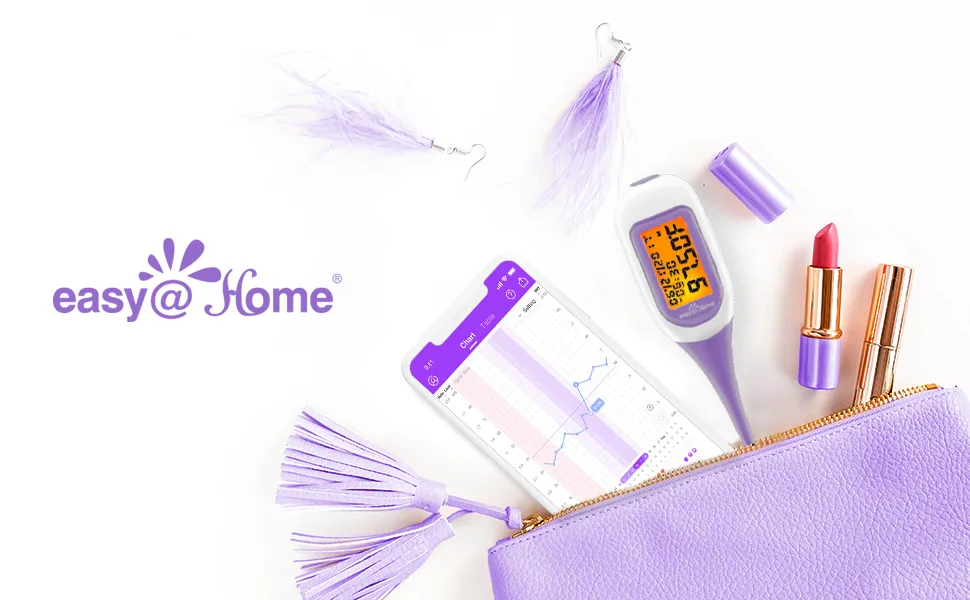 EasyHome Smart Basal Thermometer, Large Screen and Backlit, Period Tracker with Premom (iOS & Android) - Auto BBT Sync, Charting, Coverline, Accurate Fertility Prediction EBT-300 Purple - Basal Body Thermometer