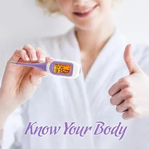 EasyHome Smart Basal Thermometer, Large Screen and Backlit, Period Tracker with Premom (iOS & Android) - Auto BBT Sync, Charting, Coverline, Accurate Fertility Prediction EBT-300 Purple - basal body thermometer for ovulation