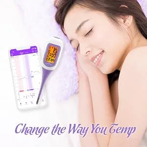 EasyHome Smart Basal Thermometer, Large Screen and Backlit, Period Tracker with Premom (iOS & Android) - Auto BBT Sync, Charting, Coverline, Accurate Fertility Prediction EBT-300 Purple - Basal Thermometer for Ovulation