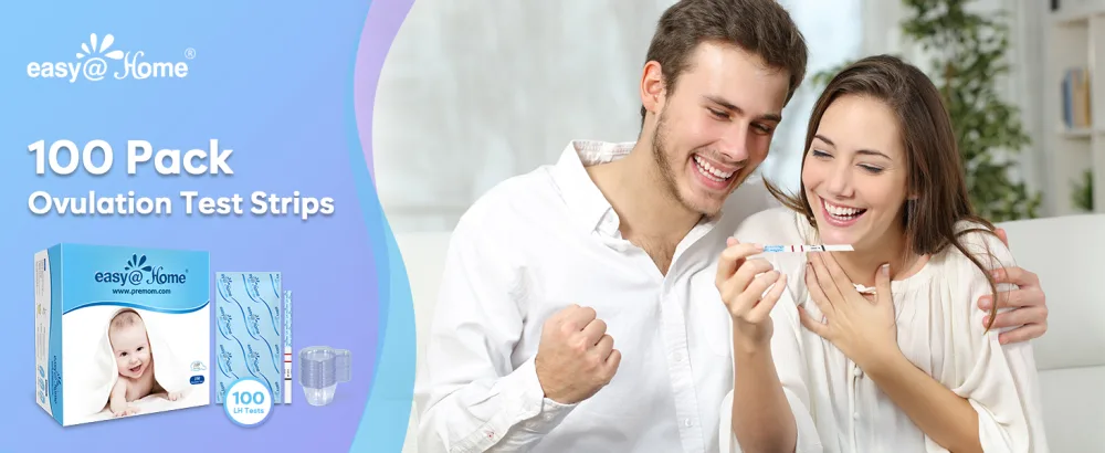 Easy@Home Ovulation Test Strips, 100 Pack Fertility Tests, Ovulation Predictor Kit, FSA Eligible, Powered by Premom Ovulation Predictor iOS and Android App, 100LH+100 Urine Cups - ovulation test strips