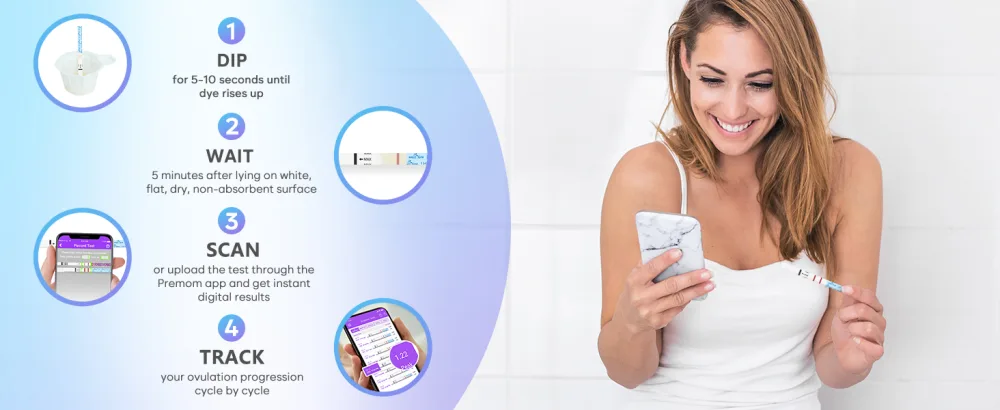 Easy@Home Ovulation Test Strips, 100 Pack Fertility Tests, Ovulation Predictor Kit, FSA Eligible, Powered by Premom Ovulation Predictor iOS and Android App, 100LH+100 Urine Cups - ovulation tests